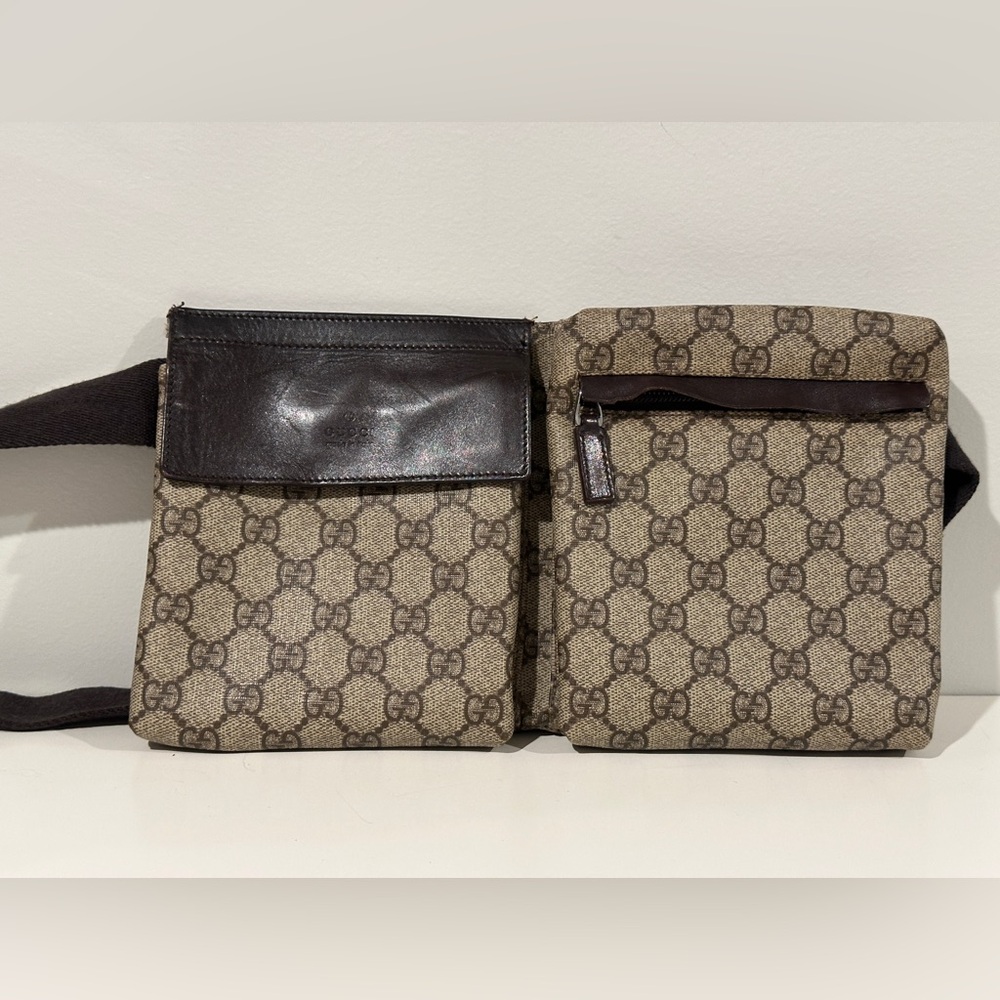 Vintage Gucci GG canvas double pocket belt bag
